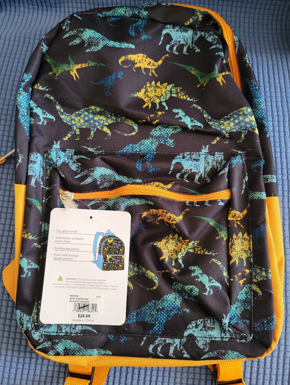 Kids Dinosaur Print Backpack in Teal & Yellow-Orange NWT - Picture 4 of 4